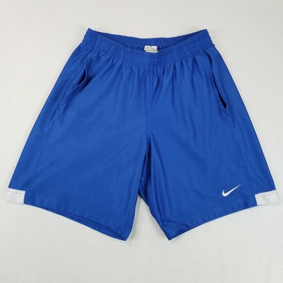VTG Nike Basketball Shorts Mens Med Blue Shiny Dazzle 9" Pockets Drawstring Y2K - Picture 13 of 13